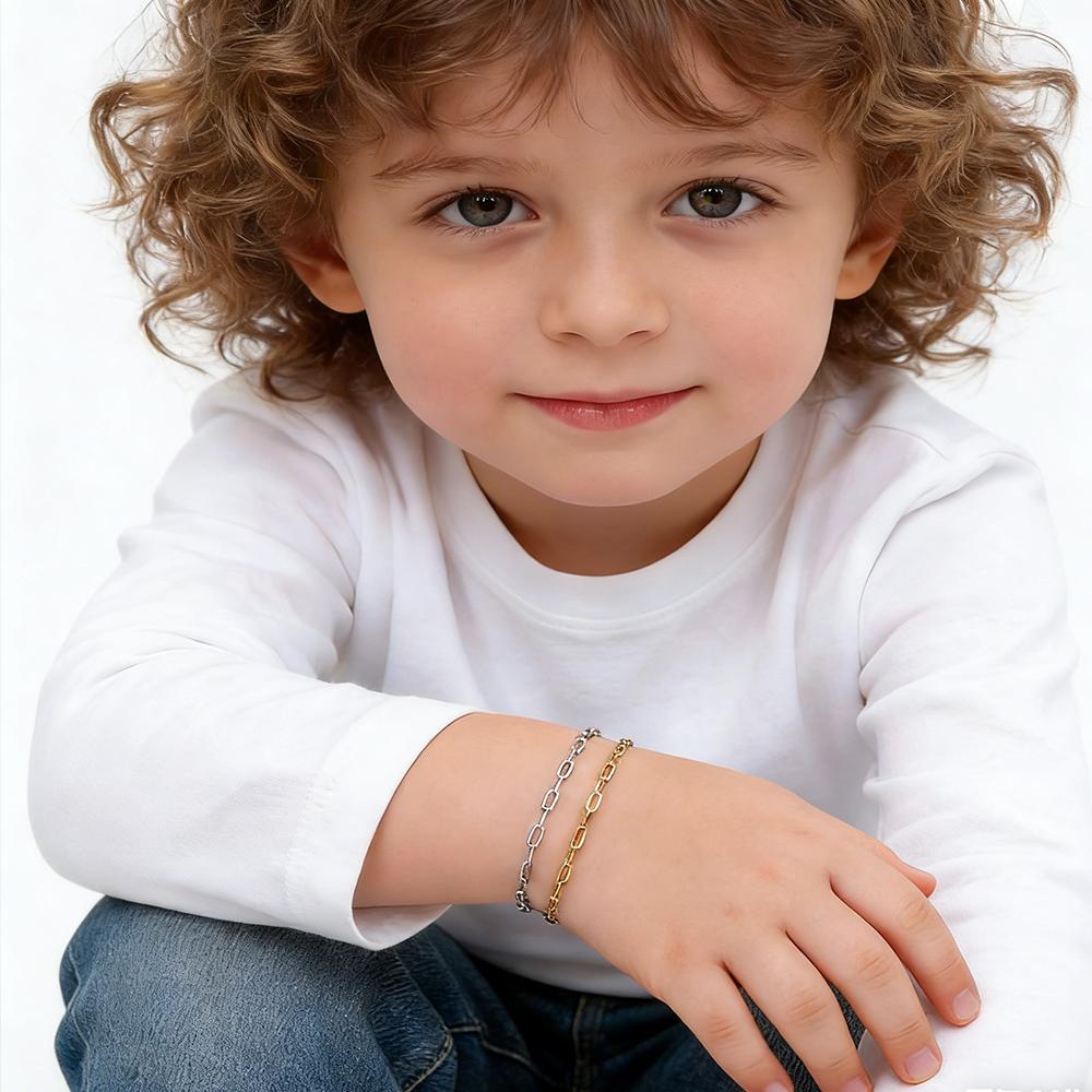 Fashion Link Chain Bracelet for Baby,Never Fade Stainless Steel Adjustable Wristband,Minimalist Hip Hop Jewelry Gift