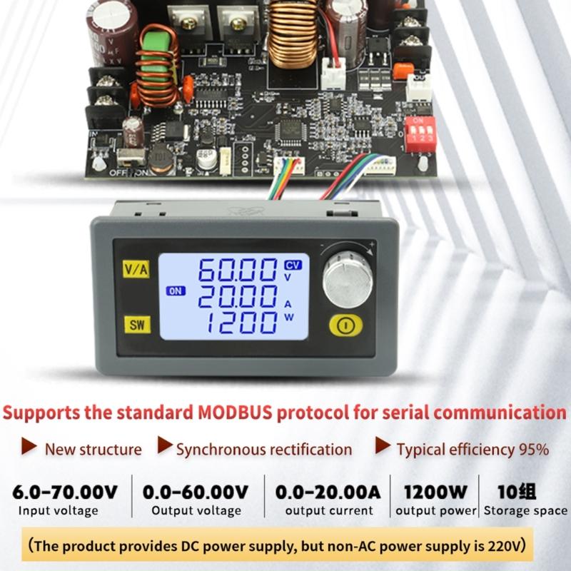 DC Buck Module,Adjustable Buck Converter Step Down Voltage-Regulator 6-70V to 0-60V 20A LCD Power Supply