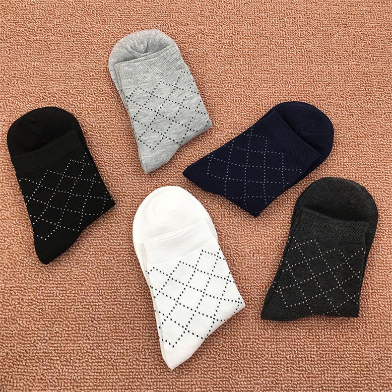 Men's Autumn/Winter Business Mid-Calf Socks - 5 Pairs, Polyester Cotton, Solid Colors, Casual Style