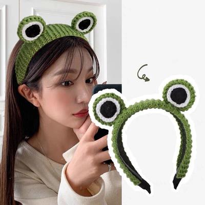 2023 neue Große Augen Stricken Frosch Stirnband Waschen Make-Up Haar Band Niedlichen Cartoon Scrunchies Herbst Frühling Kopfschmuck Haar Zubehör