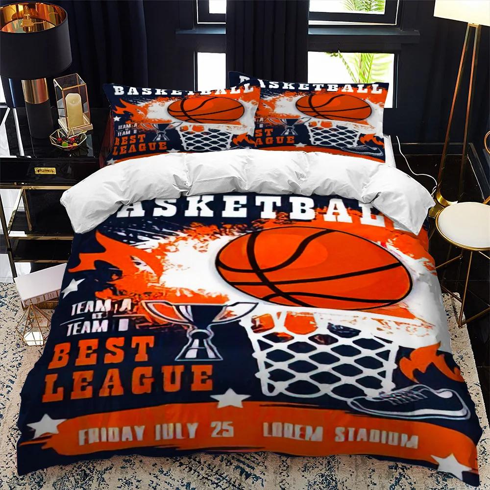 Kids Basketball Duvet Cover Set 3D King Queen Size Cool Sport Theme For Kids Children Teens Ball Gaming Polyester Bedding Set