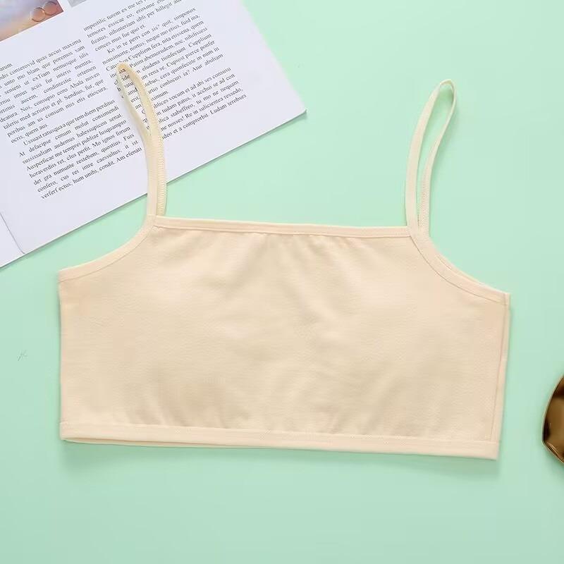 

Удобные бюстгальтеры для девочек, однотонный хлопковый тренировочный бюстгальтер без ободков, 8–14 лет one size бежевый
