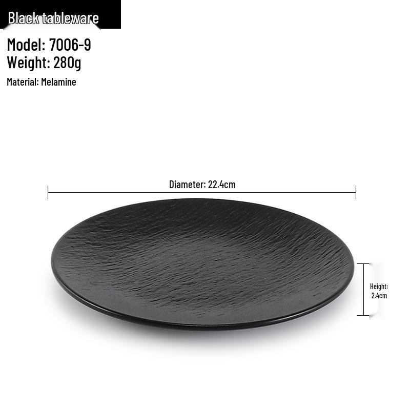 Melamine Black Round Plate for Pasta, Steak, Hot Pot, BBQ, and Tableware