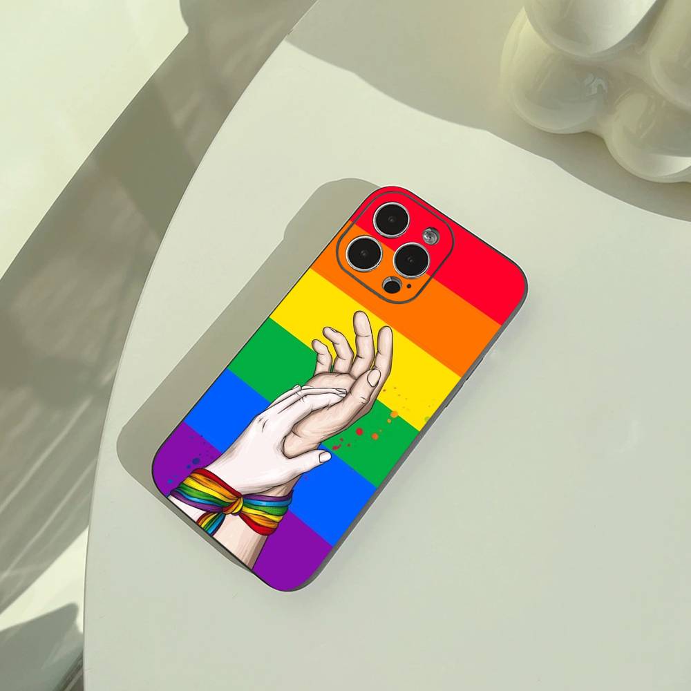 Lesbian LGBT Rainbow Pride Phone Case For iPhone 17,16,15,14,13,12,11 Pro Max,16Plus,XS Soft Black Cover