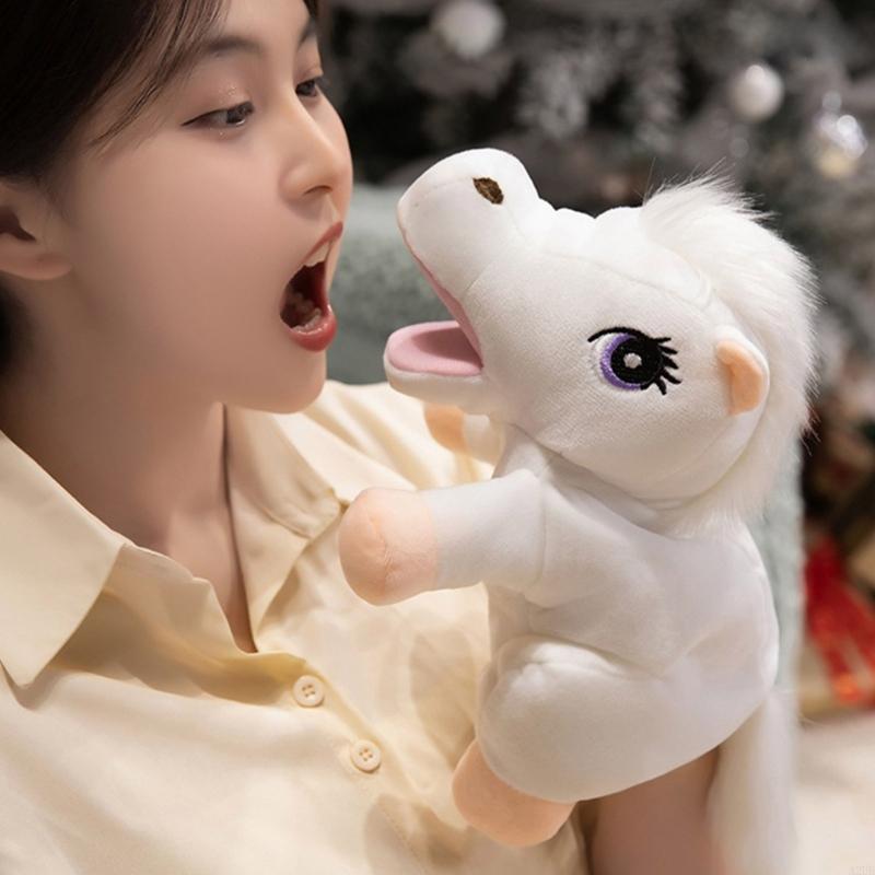 Cartoon Horse Plush Toy Hand Puppet With Open Mouth Flexible Jaw Creative Stuffed Animal For Children A2UB