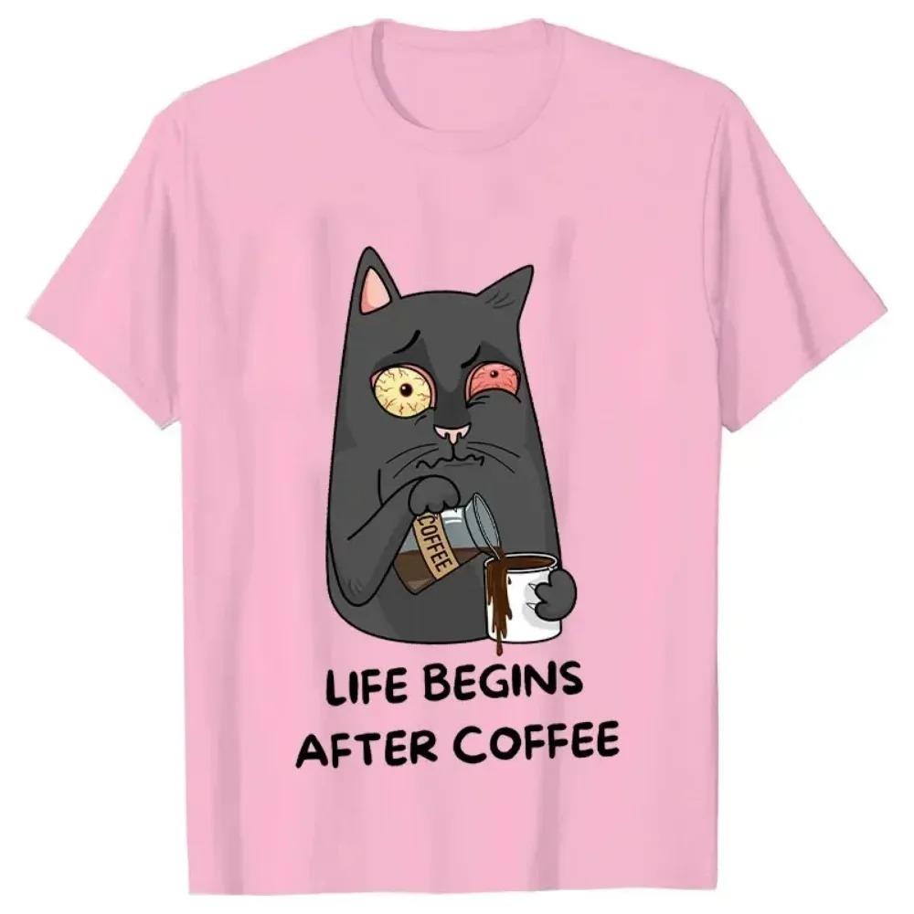Das Leben beginnt nach dem Kaffee Vintage T-Shirt Lustiges erstes Kaffee-Männer-T-Shirt Neuer Trend T-Shirt T-Shirt Kaffee-Katzen-Liebhaber Männer Frauen T-Shirts