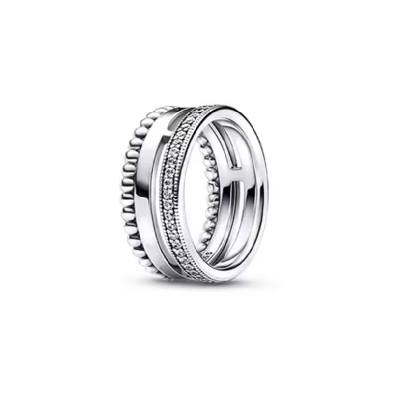 New 925 Silver Sparkling Bow Double Hearted Zircon Ring for Women DIY High Quality Wedding Jewelry Gifts