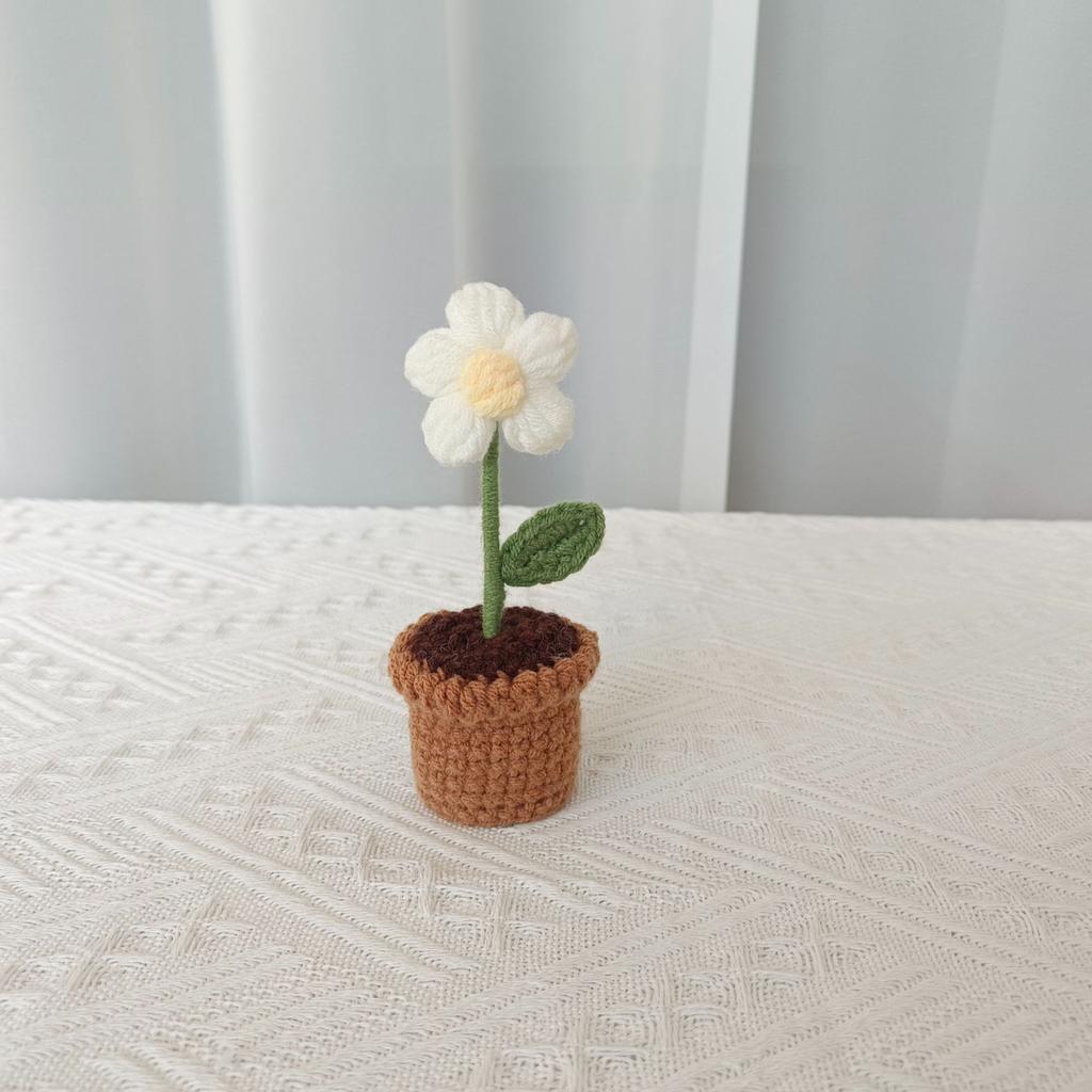 Sunflower Crochet Flowers Hand-knitted Flower Potted Rose Tulip Woven Bouquets Wedding Birthday Valentine's Day Gift Room Decor