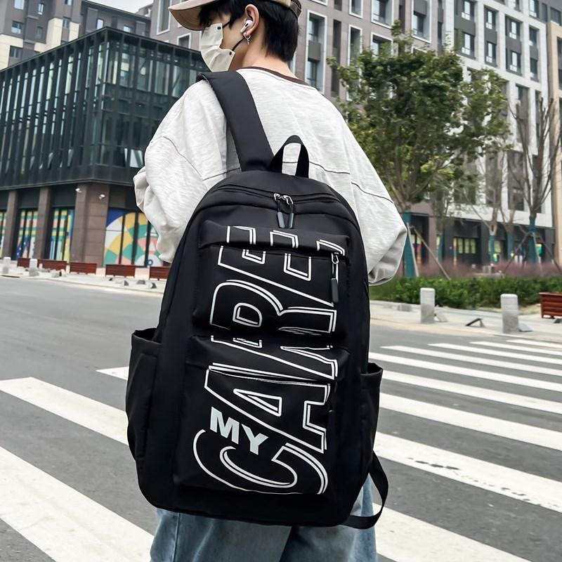 Letter Print Men's Backpack Women's Backpack Large Capacity Student Schoolbag
