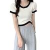 Color Clash Short-sleeved T-shirt Knit Short Women Simple Summer Design Sense Niche Tops Casual Essential Comfort and Style Slim Fit Pullovers Tees