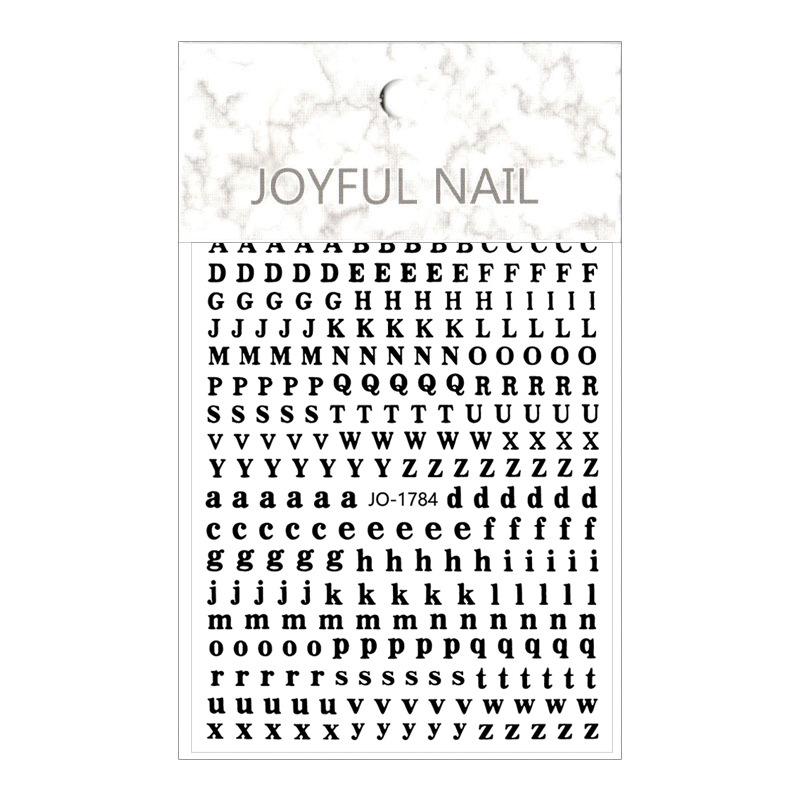Nail Art 3D Laser Black & White Alphabet Stickers - 26 Uppercase & Lowercase Letters