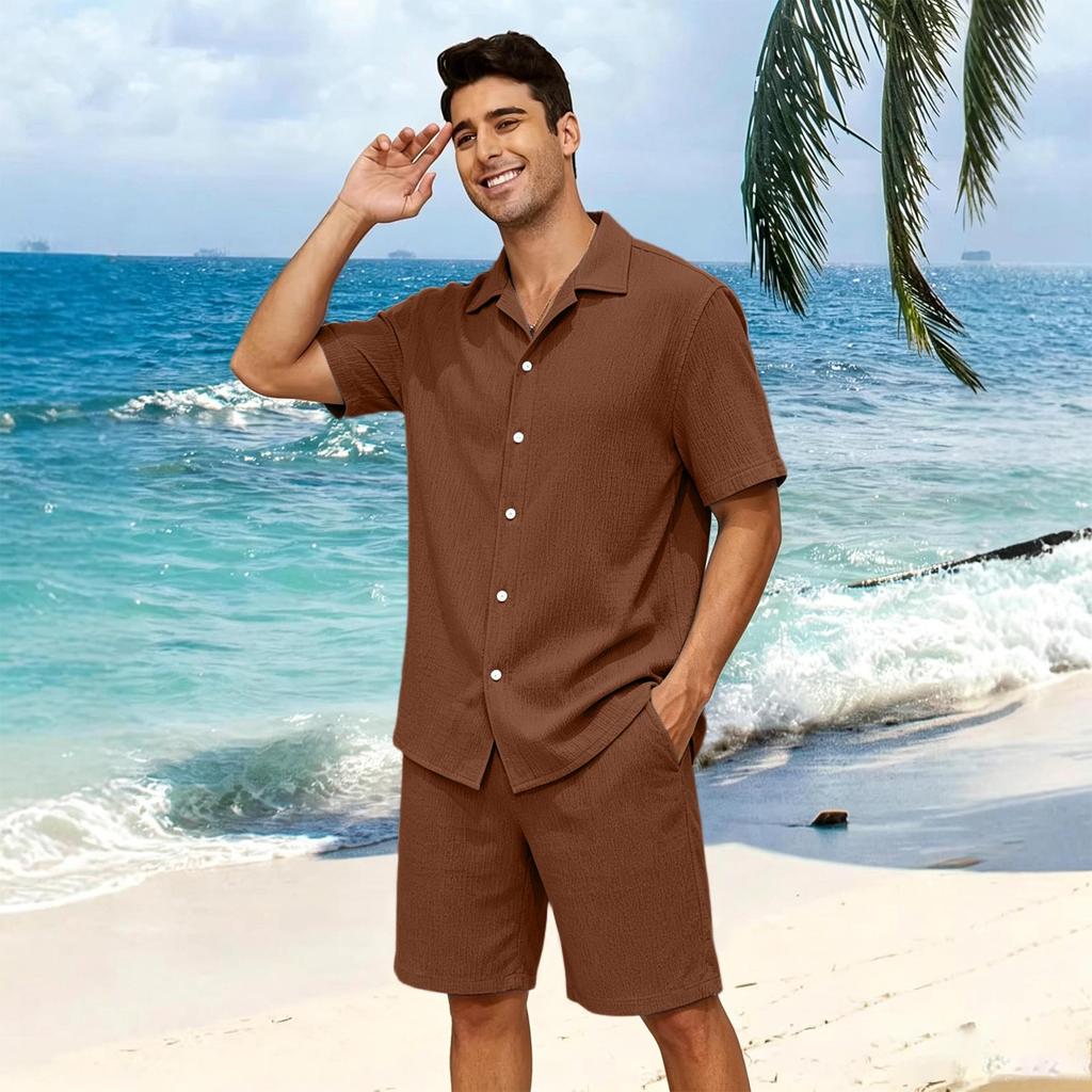 Men's Summer Short Sleeve Casual Button Down Shirt Lightweight Collared Top with Relaxed Fit for Everyday Wear