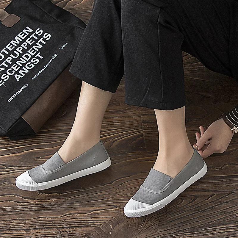 One Foot Canvas Pedal Lazy Shoes for Women 2024 Spring New Leisure Versatile Little White Shoes Female's Flat Sole Shoes Zapatos