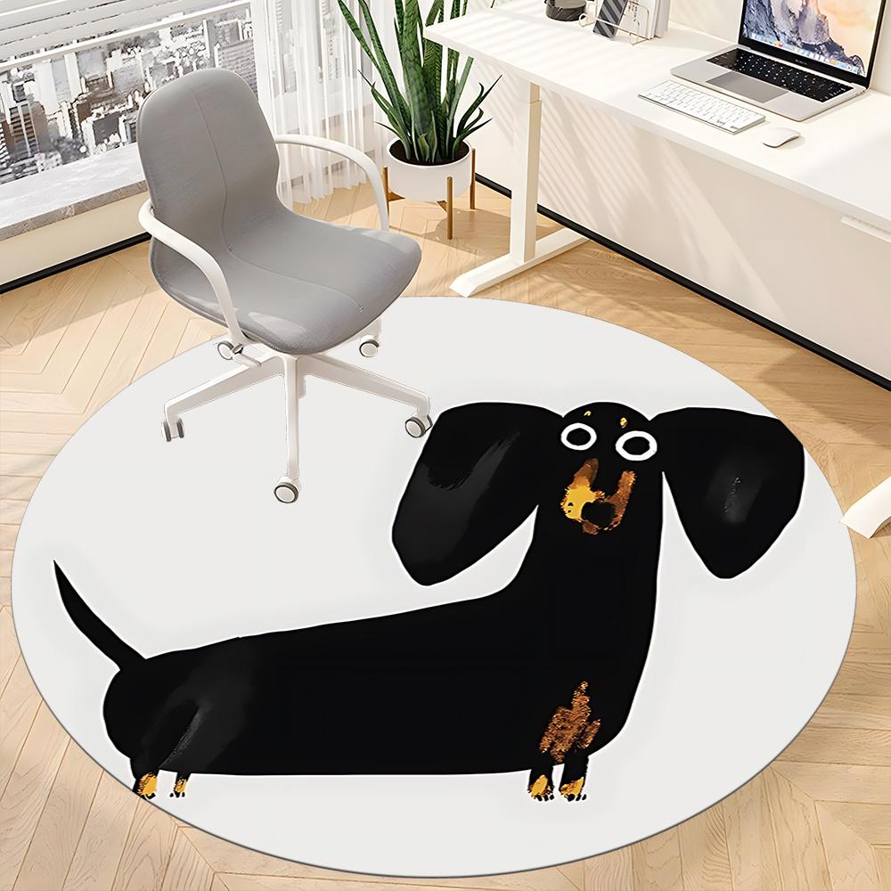 1pc Dachshund Pet Office Round Area Rug, Indoor Mat Suitable ForOffice, Under Office Chairs Bedroom Living Room Home Decor, Room Deco 081