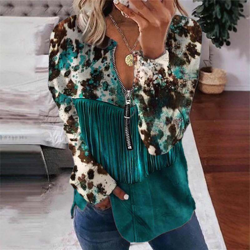 Womens Trendy Abstract Print Half-Zip Long Sleeve Hooded Sweatshirt Streetwear