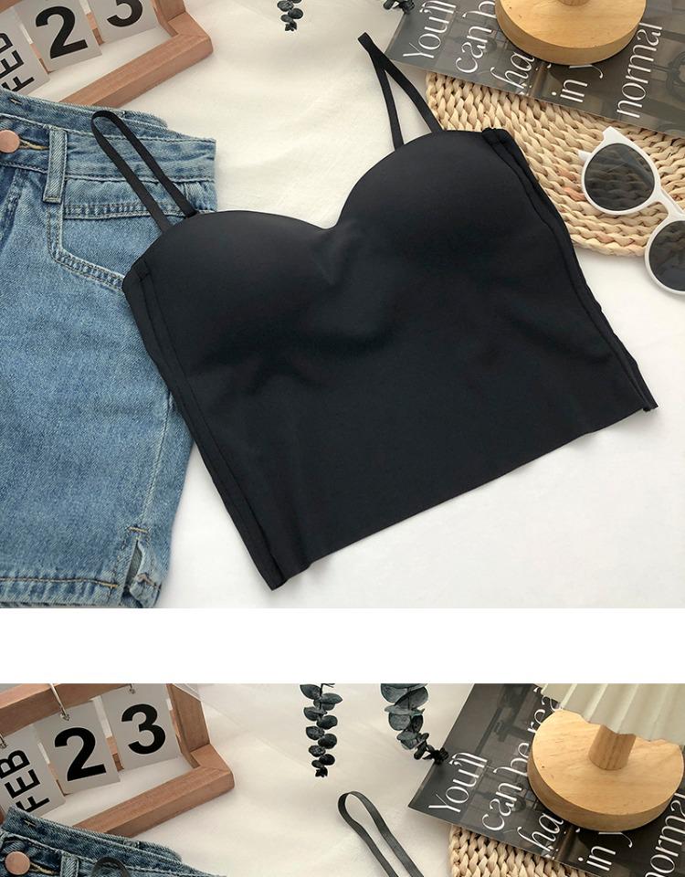 Elegant Ice Silk Camisole with Chest Pads – Sleek and Sexy Back Short Tank Top