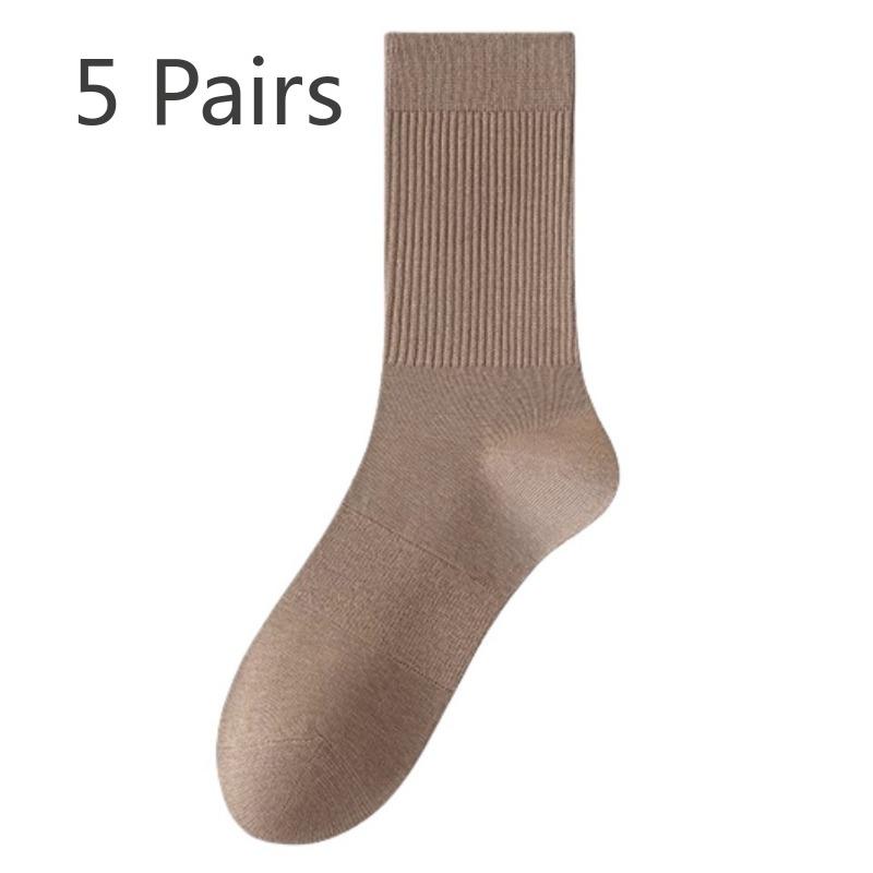 

5 пар мужских осенне-зимних деловых носков из чистого хлопка с защитой от запаха, новые дышащие спортивные носки средней высоты 5 Pairs кофейный