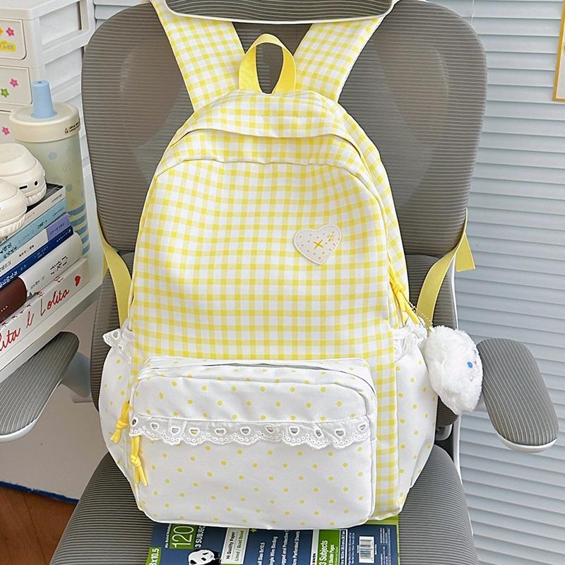 Schoolbag new small fresh plaid lace backpack women's daily versatile large capacity going out commuting student schoolbag backpack