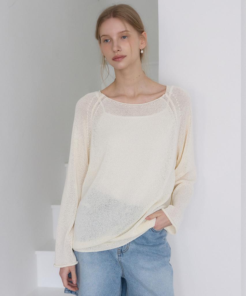 OURHOPE Sheer Boatneck Raglan Knit - Ivory