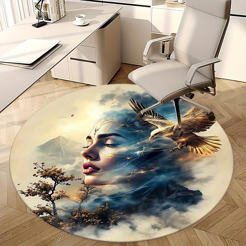 1pc Anime Design Round Carpet Office Chair Mat, Non Slip Rug for Home Decor, Living Room, Bedroom, Game Room, Festival Gift