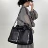 Women'S Mesh Splicing Leather Handbag Large Capacity Retro Rivet Messenger Bag