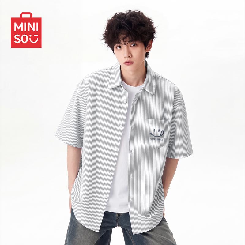MINISO Men s Striped Casual Short Sleeve Lapel Shirt 2XL