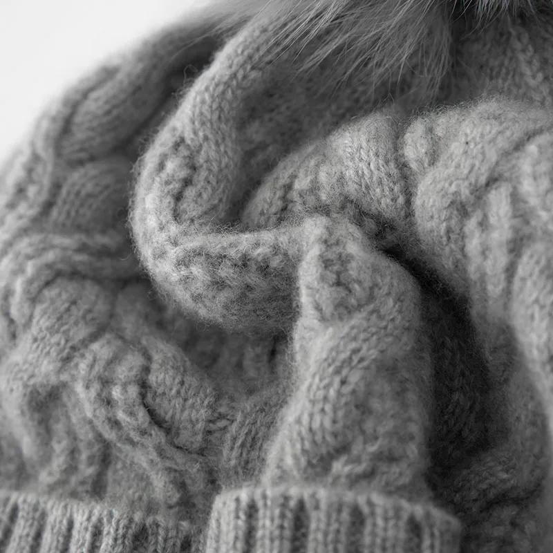 Women 100% Pure Cashmere Beanie Hat Pom Pom Detail Cable Knit Winter Warm Soft Slouchy Skullies Cap Cold Weather Accessory