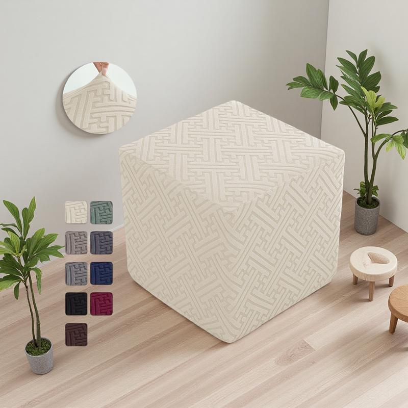 1PC Solid Color Square Ottoman Stool Covers All-Wrapped Sofa Footstool Slipcover Pouf Seat Cover for Living Room Bedroom Decor
