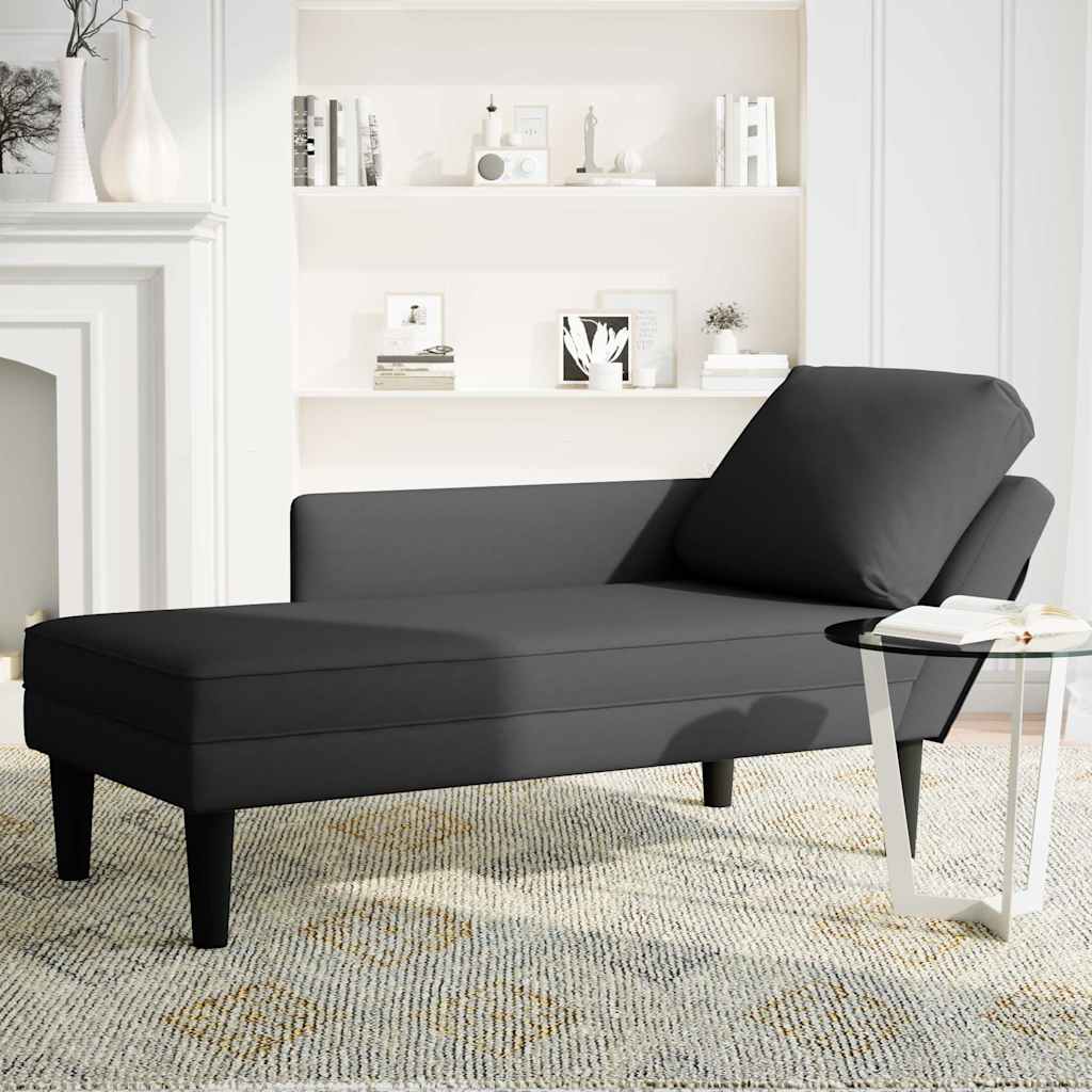 Chaiselongue with Cushion and Right Armrest Black Velvet