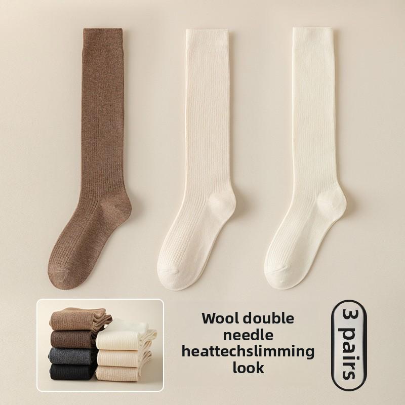 

3 пары осенне-зимних теплых мягких вощеных носков для девочек, длинные, выше колена, однотонные, нескользящие, тонкие шерстяные носки 3 Pairs