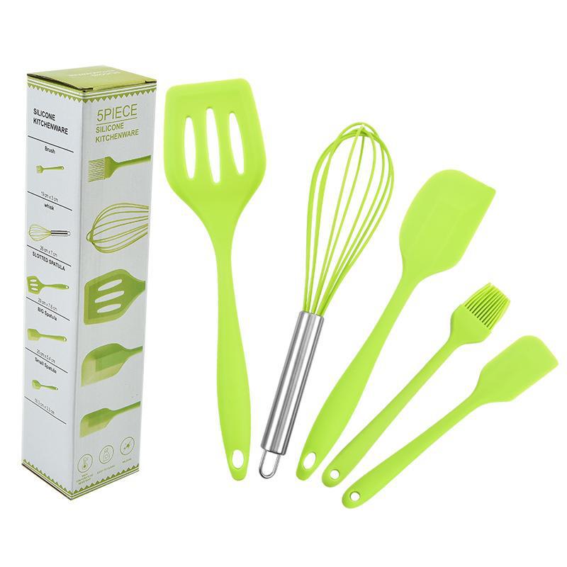5pcs Silicone High-temperature Resistant Kitchen Baking Scraper Oil Brush Egg Beater Food Clip Baking Tool
