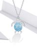 Bamoer 925 Silver Sky Blue Enamel Turtle Pendant Necklace Cute Animal Adjustable Necklace for Women Fine Jewelry SCN446