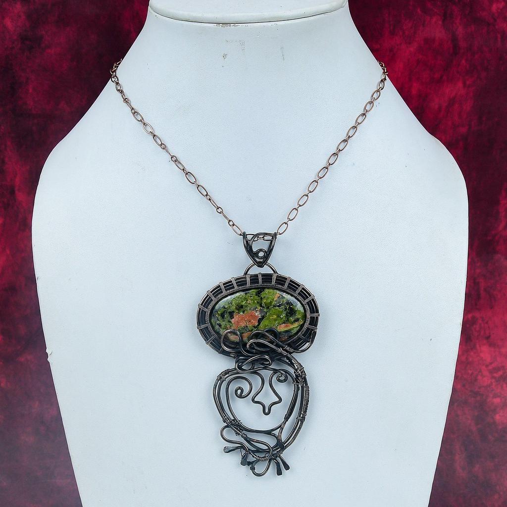 Unakite Gemstone Pendant Copper Wire Wrapped Pendant Handmade Brand New Jewelry