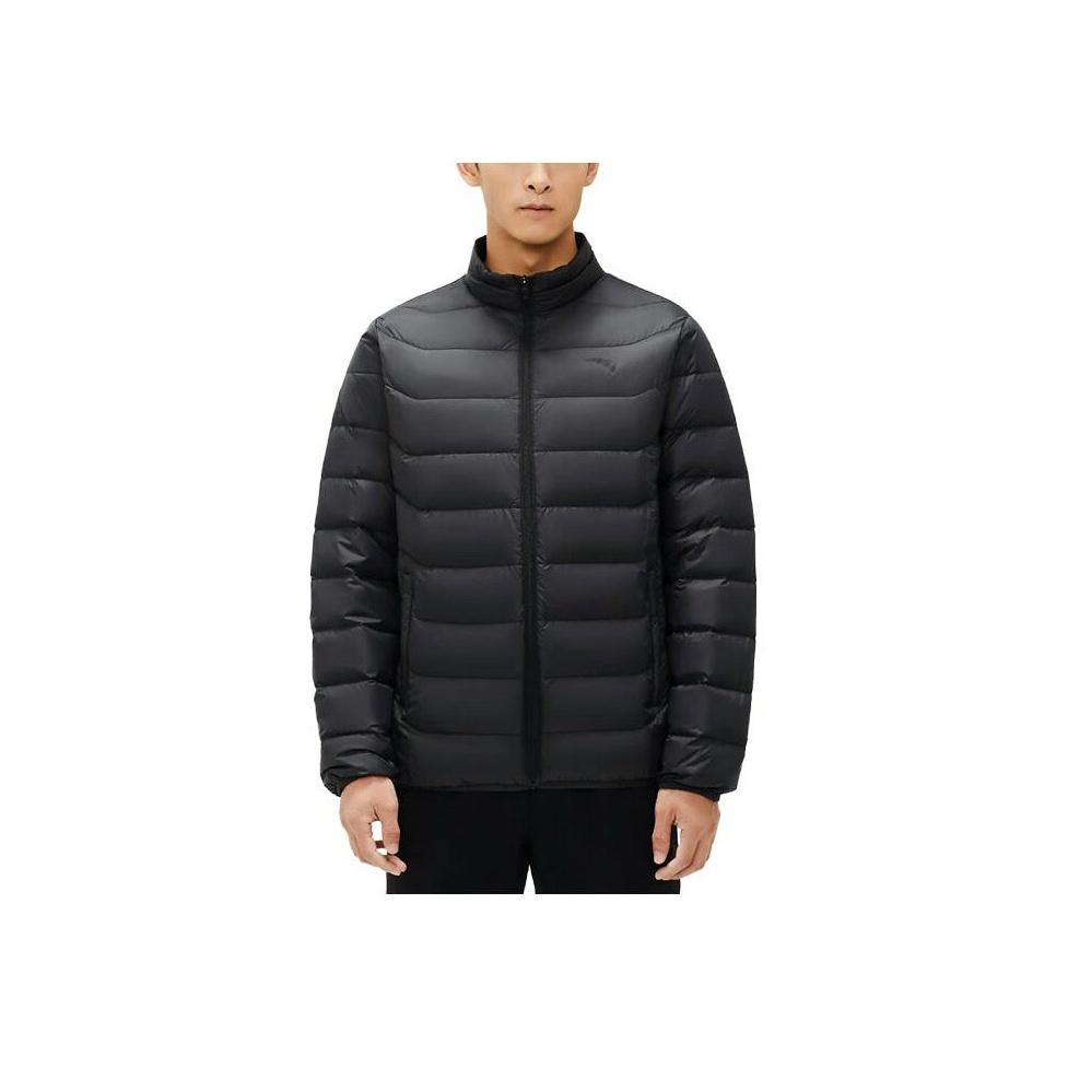Anta Solid Color Zip Stand Collar Warm Down Jacket Men Outerwear Basic-Black 152347902-5