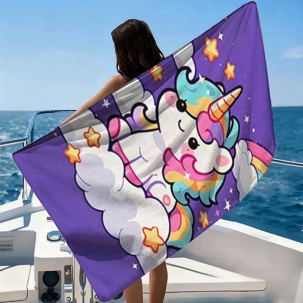 Cute Unicorn Rainbow Beach Towel Starry Sky Flat Print Large Soft Microfiber Bath Towel for Girl Kids Pool Travel Gift