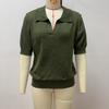 Women Summer Thin Knit Polo Collar Short Sleeve Slim Commute Top