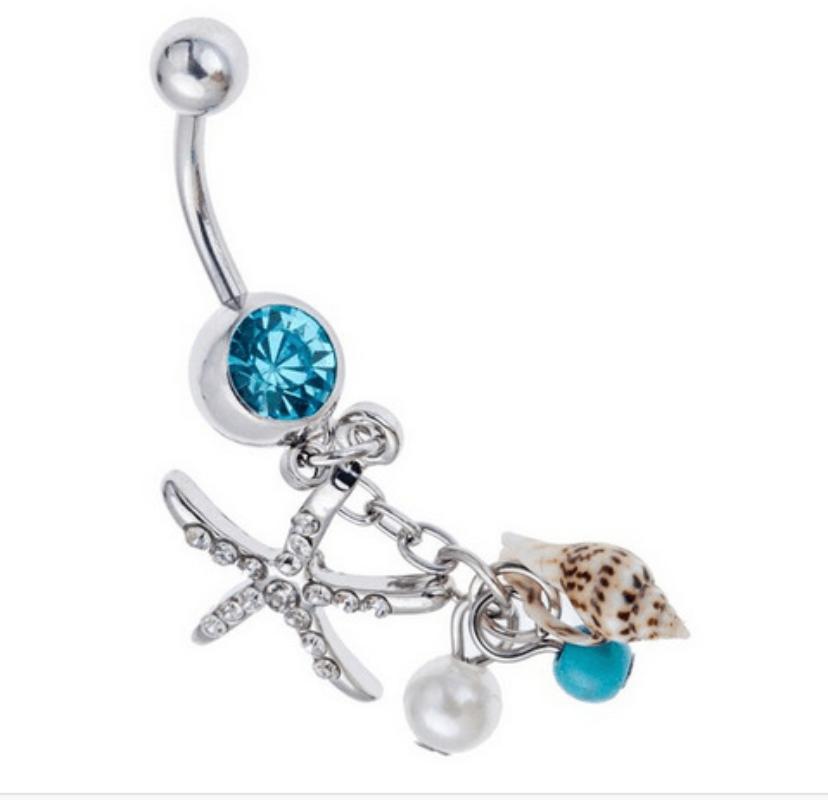 Dingle Kirurgisk Stål Krystall Sjøstjerne Konkylie Kropp Navle Mage Ring Knapp Piercing Bar