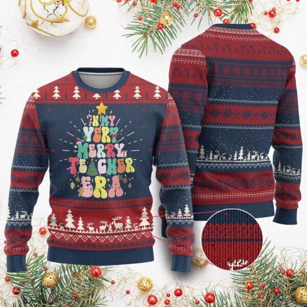 In My Very Merry Teacher Era Ugly Christmas Sweater BG Unisex T-Shirt S