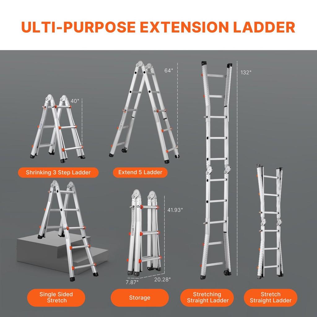 Telescoping Ladder A Frame 10 FT Extension Multi-Function for Homework