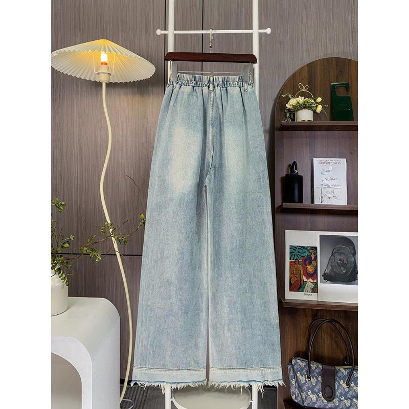 Dimanaf 2025 Høst Blå Basic Elastiske Jeans Nye Bukser Dame Løse Denim Bukser Store Hverdagsbukser Pluss Størrelse 6XL