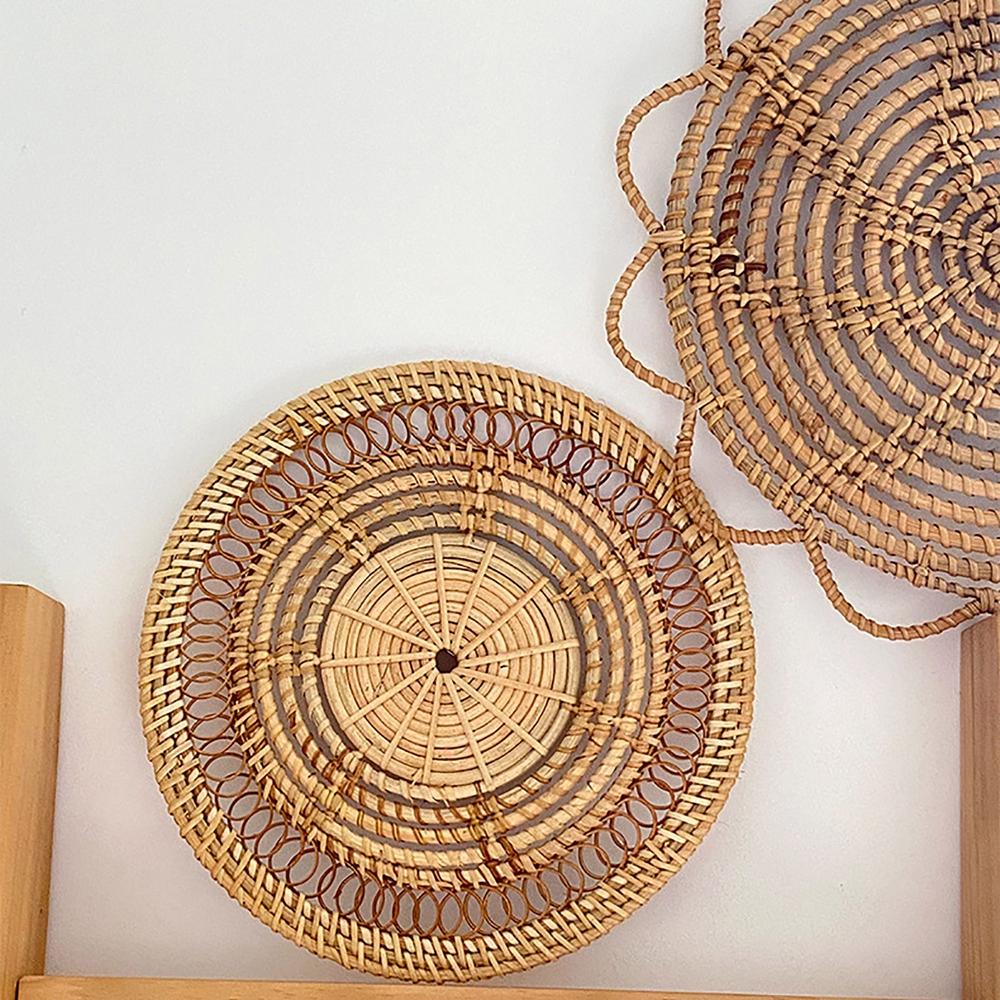 25/30/33cm Boho Wall Hanging Basket Decor Rattan Flat Round Woven Macrame Tassels Tapestry Bamboo Serving Tray Art Craft Decor