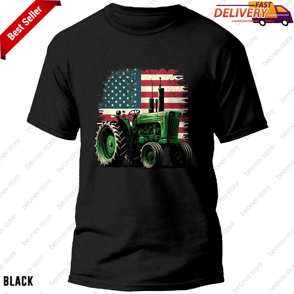 Farmer T-shirt Agriculture Farm Tractor with USA Flag Graphics Patriotic Gift Te