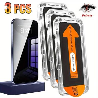3PCS Privacy Screen Protector Dust Free Installation Protector for iPhone 17 16  15 14 13 12 11 Pro Max X XR XS XS Max Anti-Spy Tempered Glass