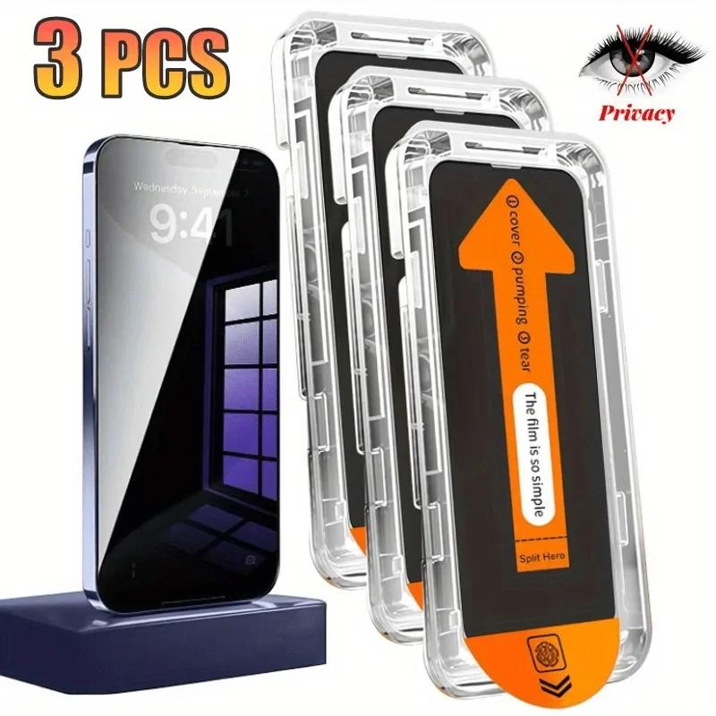 

3 шт. Защитная пленка для конфиденциальности Защитная пленка для установки без пыли для iPhone 17 16 15 14 13 12 11 Pro Max X XR XS XS Max Закаленное стекло с защитой от шпионажа iPhone 17 Pro Max