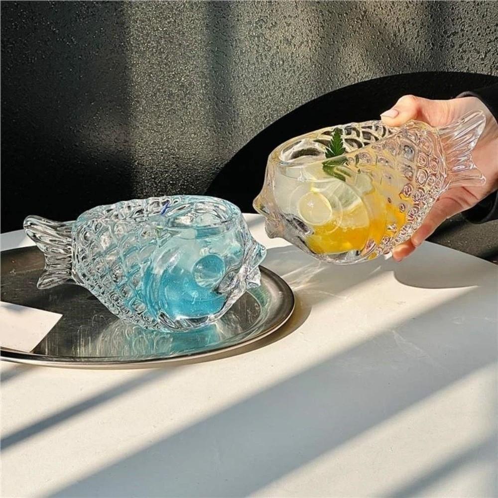 Transparent Pufferfish-shaped Glass Cup Thick Wine Glass Drinkware Fish-shaped Glass  Home Bar