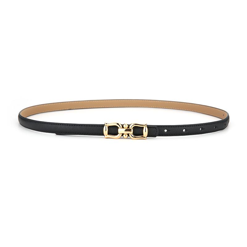 Women's Fashionable Genuine Leather Black Thin Belt for Skirt, Suit, Jeans - Versatile, Simple, Korean Style