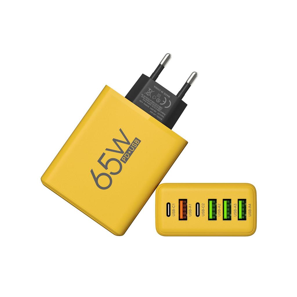 65W Multi-Port Fast Charger with 4 USB & Dual PD for Apple, Huawei, and Android Phones.