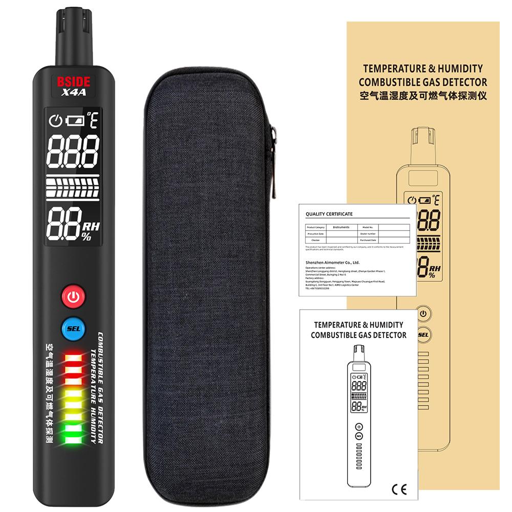 BSIDE X4A Portable Combustible Gas Detector Natural Gas Leakage Alarm Air Temperature and Humidity Detection 1 PC
