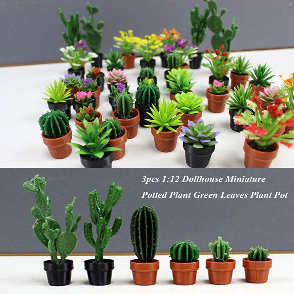 3pcs 1:12 Dollhouse Miniature Potted Plant Multistyles Play House Decor  Doll House Accessories