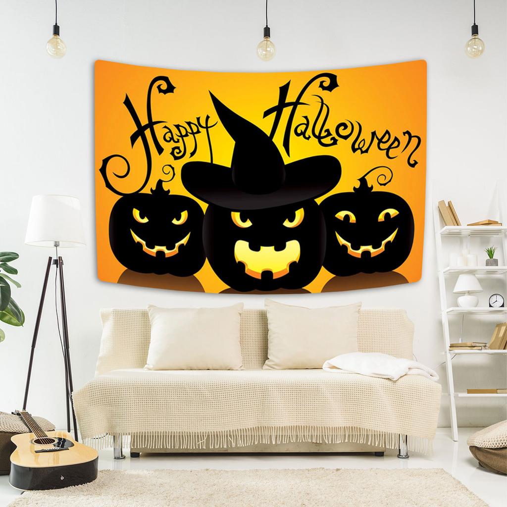 Happy Halloween Tapestry Bat Pumpkin Printed Tapestry Wall Hanging Party Background Cloth Home Living Room Bedroom Dorm Decor